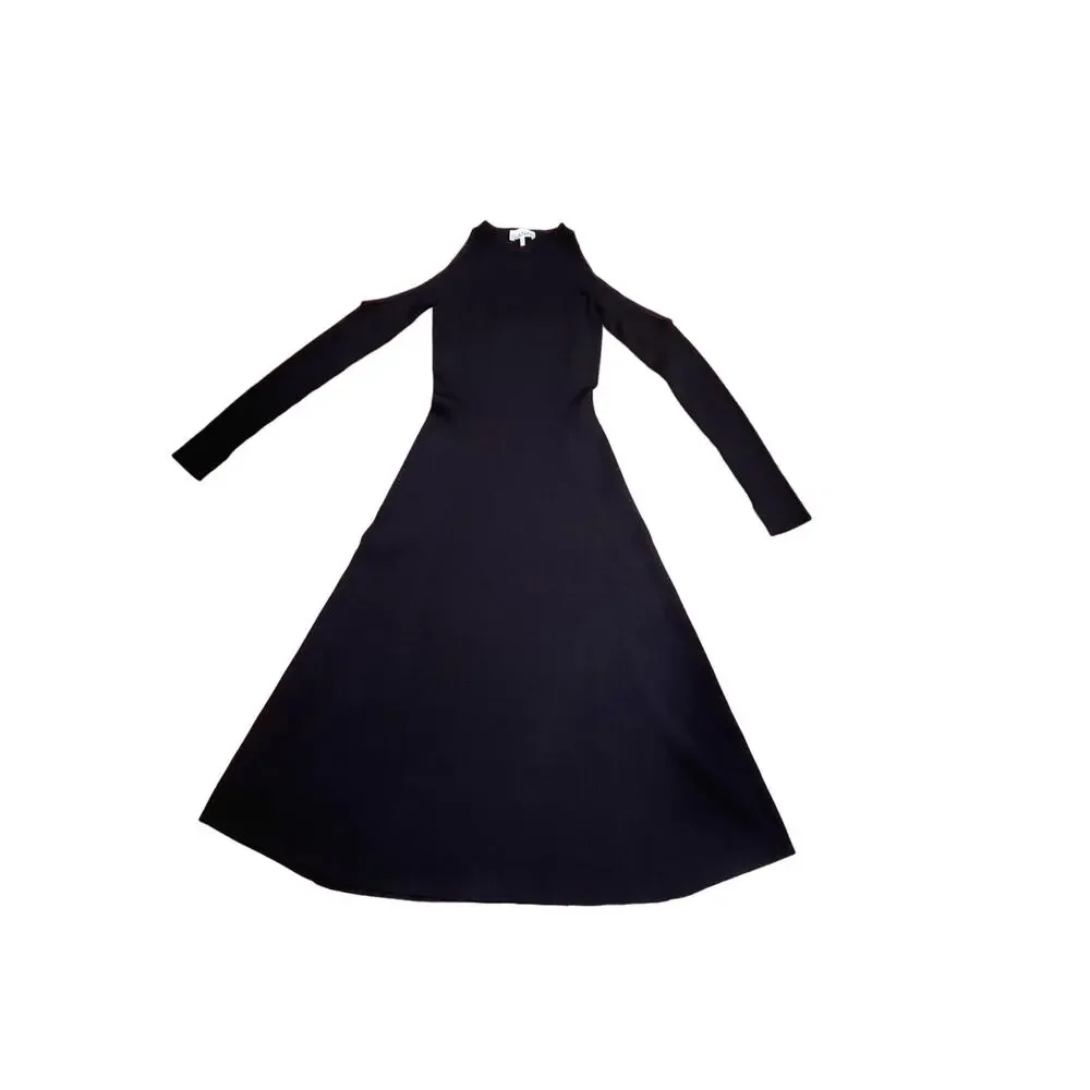 GANNI Ribbed Knit Cutout Midi Sweater Dress Black Size Small